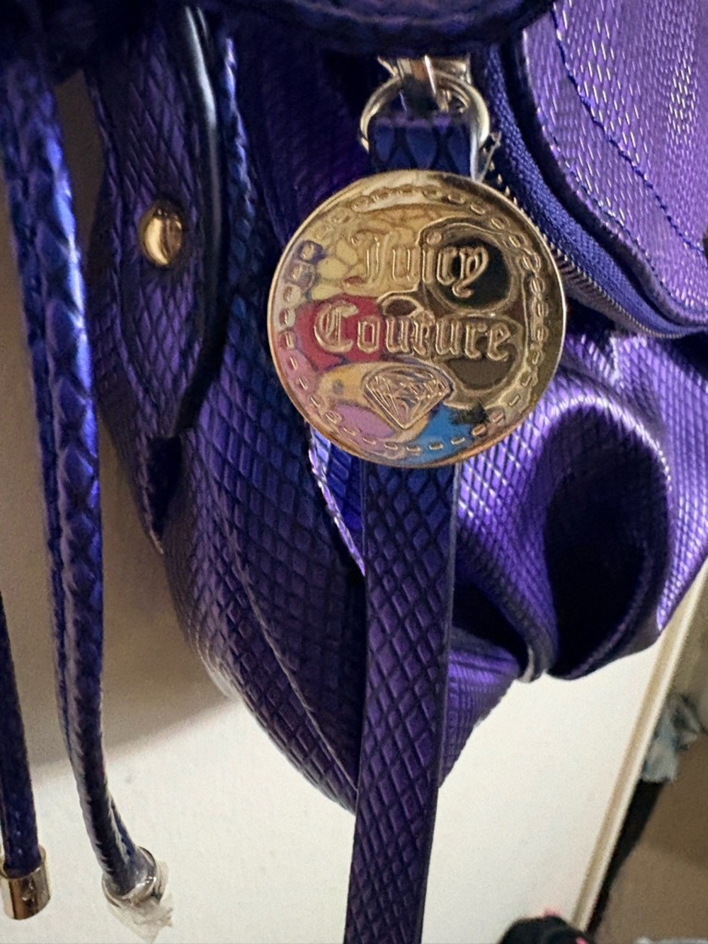 Juicy Couture Metallic Blue/Purple Crossbody Shoulder Bag w/ gold charm - Picture 3 of 8